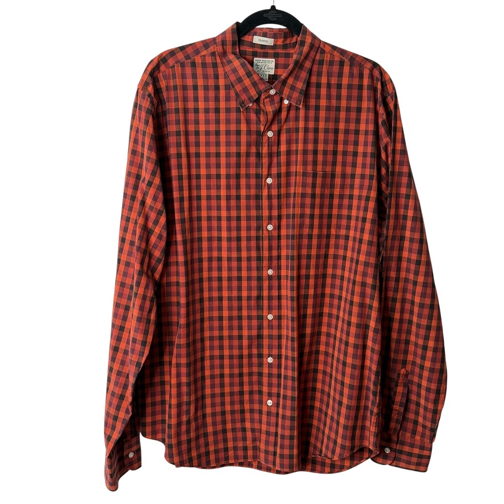 J Crew Mens XLT Classic Fit Gingham Burnt Orange Black Button Up Long Sleeve